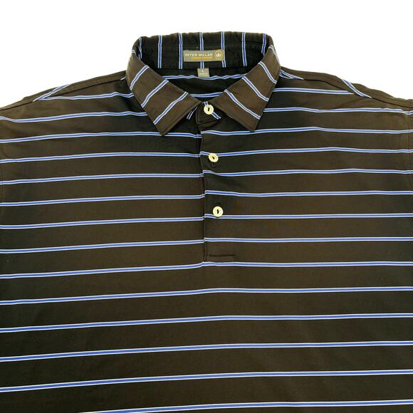 Peter Millar Other - Peter Millar Summer Comfort Large Black Blue Striped Golf Polo Shirt